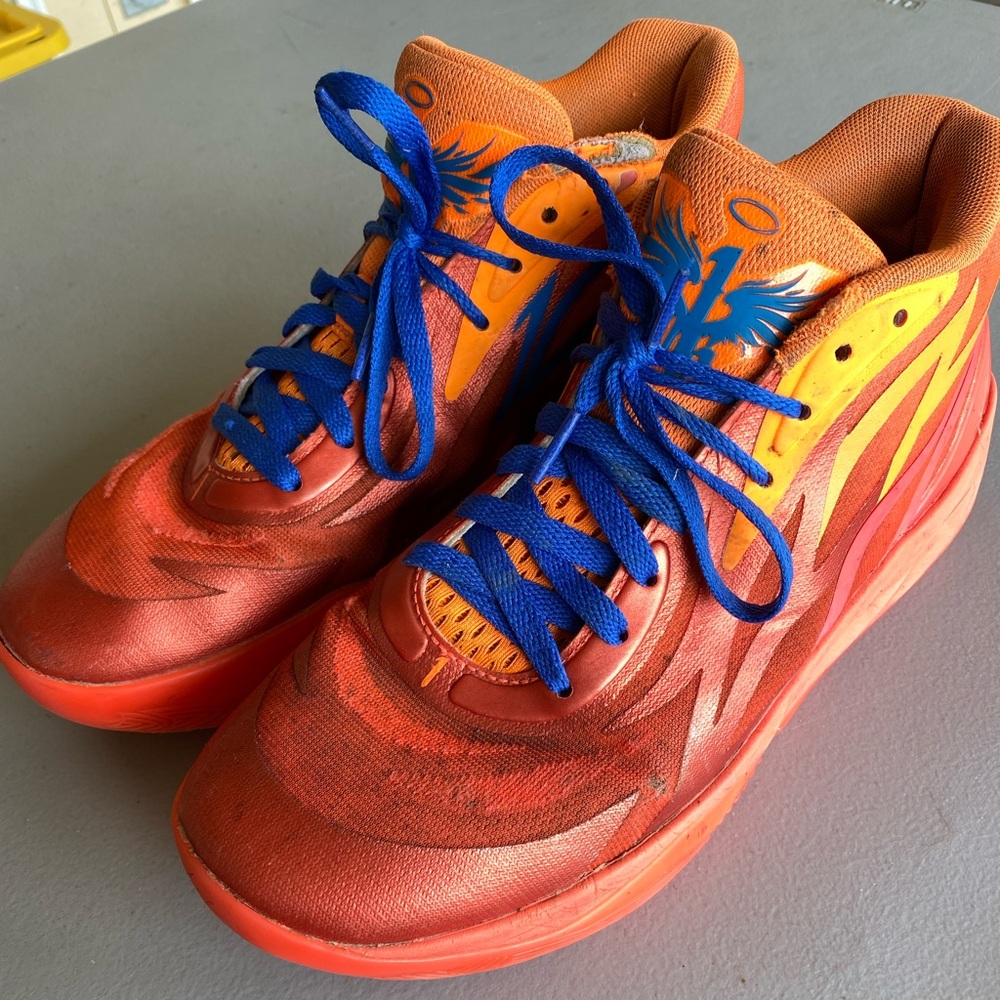 Puma Orange and Red Athletic Shoes with Blue Accents - Picture 3 of 4